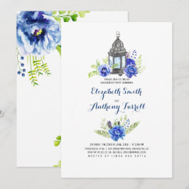Invitación Flores azules Lantern Watercolor Engagement Party