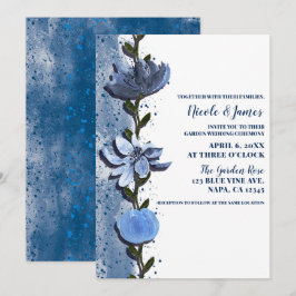 Invitación Flores Azules Modernas Bodas de Acuarela Floral