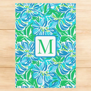 Invitación Flores Azules Monograma Preppy