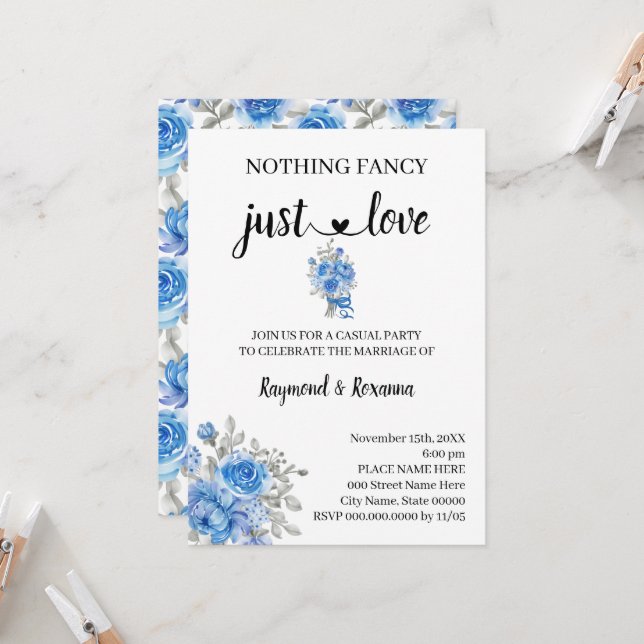 Invitación Flores azules Nada Alegre Solo Amo El Elopement (Anverso/Reverso In Situ)