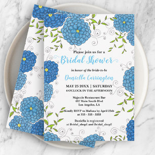 Invitación Flores azules orgánicas y ducha de novia con hojas
