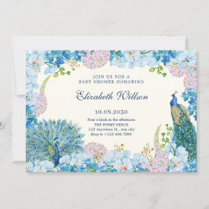 Invitación Flores azules orquesa ducha de bebé