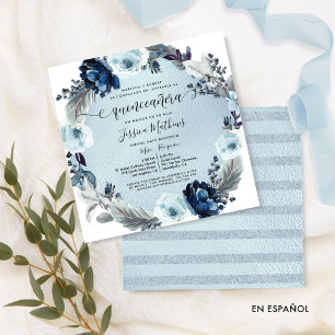 Invitación Flores azules pálidas de Moda y Relieve metalizado