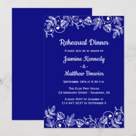 Invitación Flores azules para la cena de ensayo de la marina 