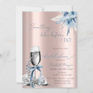 Invitación Flores azules perlas y oro Rosa de Prosecco