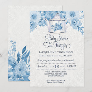 Invitación Flores azules polvorientas del Fiesta de té de Bab