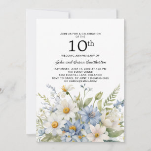 Invitación Flores Azules Polvorientas Margaritas Blancas 10º 