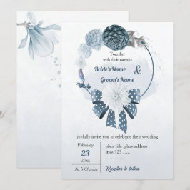 Invitación flores azules polvorientas y boda de guirnalda flo