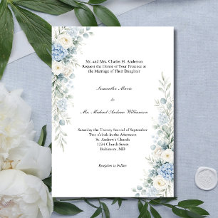 Invitación Flores Azules Polvorientos Boda Tradicional Iglesi