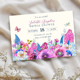 Invitación Flores azules púrpura florecen ducha de novia de p