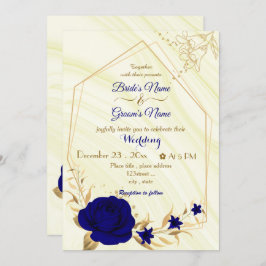 Invitación flores azules reales boda geométrico oro invitati