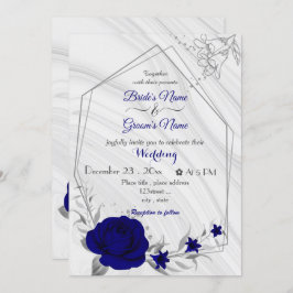 Invitación flores azules reales bodas geométricos de plata in