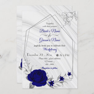 Invitación flores azules reales bodas geométricos de plata in