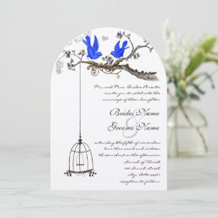 Invitación Flores Azules Reales de Pájaros Azules Vintage Bod