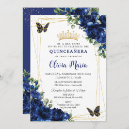Invitación Flores azules reales Flores florales Quinceañera B