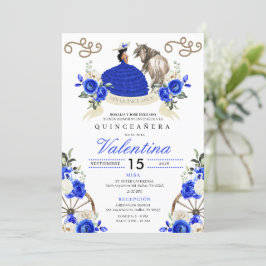 Invitación Flores azules reales niña de Quinceañera Occidenta