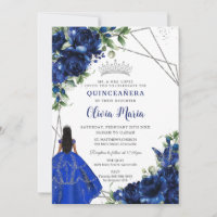 Flores azules reales Princesa Plata Quinceañera