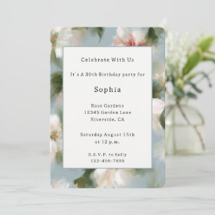 Invitación Flores Azules Rojas Blancas Cumpleaños