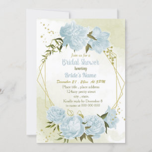 Invitación flores azules románticas ducha geométrica de novia