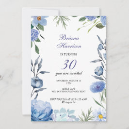 Invitación Flores azules, romántico, dulce cumpleaños