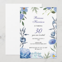 Invitación Flores azules, romántico, dulce cumpleaños