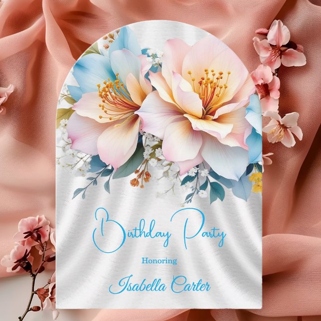 Invitación Flores azules rosadas amarillas Cumpleaños Fiesta (Subido por el creador)