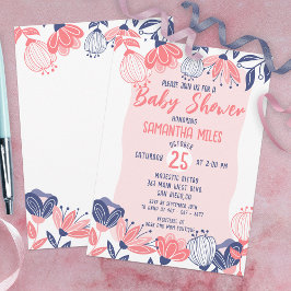 Invitación Flores azules rosas cúpulas Baby Shower botánico