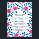 Invitación Flores azules rosas hojas pintura acrílica dulce 1<br><div class="desc">Esta elegante y moderna invitación a la fiesta de 16 años de primavera y verano es perfecta para un evento elegante y elegante. Tiene flores de color rosa acrílico pintadas a mano, rosa rubor, coral y plata con hojas azul marino y azul acuático encima de un simple fondo blanco con...</div>