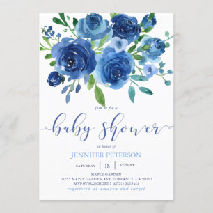 Invitación Flores azules rusticas invitan a Baby Shower