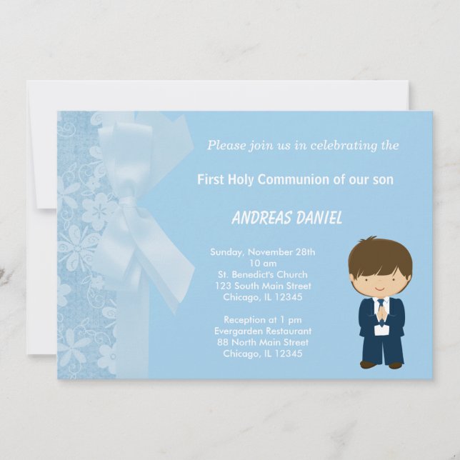 Invitación Flores azules Santa Comunión (Anverso)