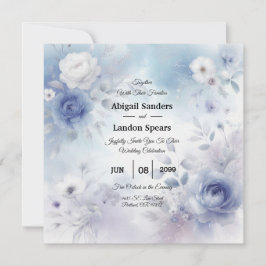 Invitación Flores azules suaves y Boda húmedo de lavanda