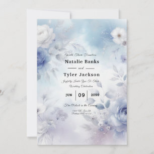 Invitación Flores azules suaves y Boda húmedo de lavanda