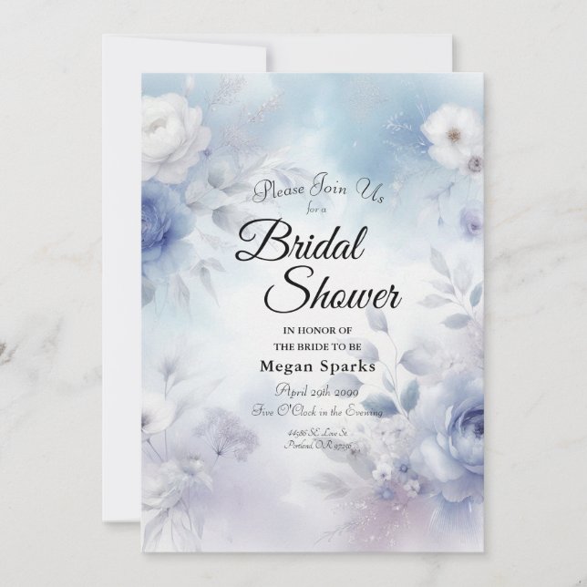 Invitación Flores azules suaves y niebla de lavanda (Anverso)