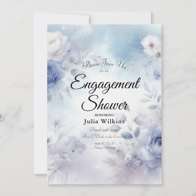 Invitación Flores azules suaves y niebla de lavanda (Anverso)