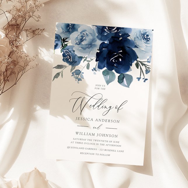 Invitación Flores azules turbias Bodas elegantes (Subido por el creador)