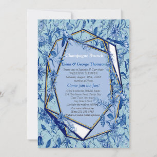 Invitación Flores azules verde azuladas sobre un respaldo tex