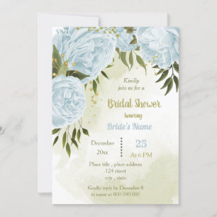 Invitación flores azules verde ducha de novia