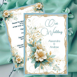 Invitación Flores azules verdes blancas florales de boda eleg