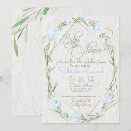 Invitación Flores azules Verdor Terrario Baby Shower
