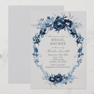 Invitación Flores Azules Vintage Bridal Shower Floral Elegant