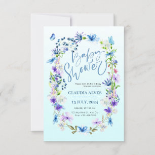 Invitación flores azules y agua de mariposa