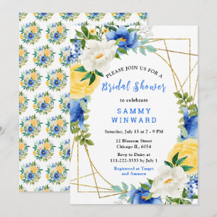 Invitación Flores Azules y Amarillas con Regadera de Despedid