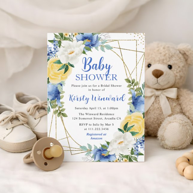 Invitación Flores Azules y Amarillas y Cumpleaños de Bebé con (Subido por el creador)