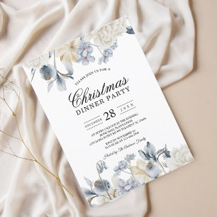 Invitación Flores Azules y Blancas de Invierno Elegantes