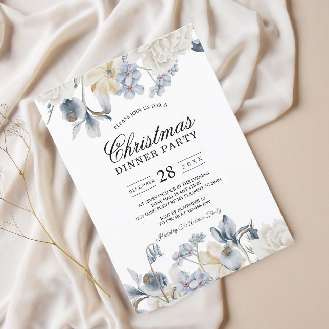 Invitación Flores Azules y Blancas de Invierno Elegantes (Subido por el creador)