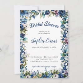 Invitación Flores Azules y Blancas Despedida de Soltera Blanc