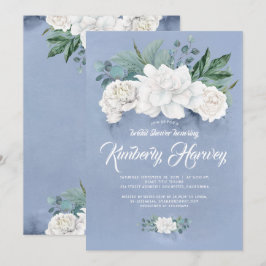 Invitación Flores azules y blancas, ducha de novia