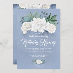 Invitación Flores azules y blancas, ducha de novia