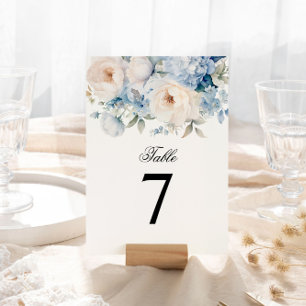 Invitación Flores azules y blancas número de tabla Boda