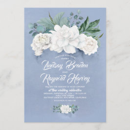 Invitación Flores azules y blancas turbias Boda peony elegant